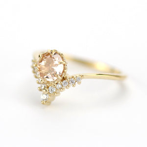 morganite and diamond engagement ring chevron setting, diamond with morganite and side stones - NOOI JEWELRY
