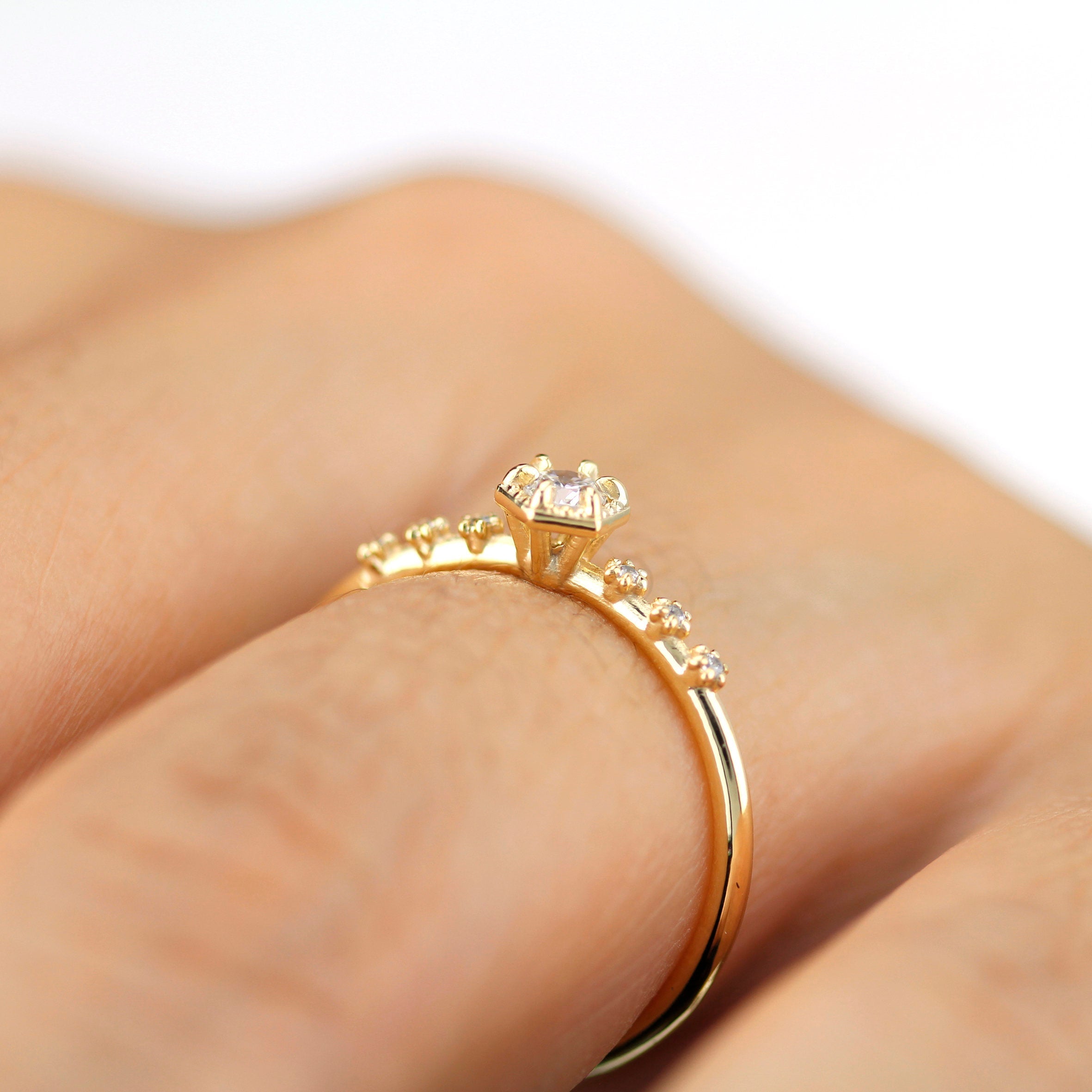 Simple Engagement Ring, Engagement Ring Gold Diamond, Delicate Engagement  Ring, Dainty Engagement Ring, Minimalist Engagement Ring R 298WD 