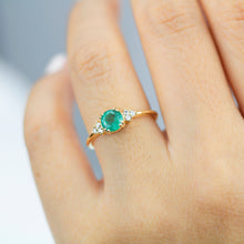 Load image into Gallery viewer, emerald and diamonds engagement ring, rare emerald ring, May Birthstone, delicate ring, minimalist engagement ring, engagement ring - NOOI JEWELRY