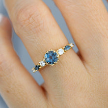 Load image into Gallery viewer, Cluster engagement ring round London blue topaz with marquise stone on the side - NOOI JEWELRY