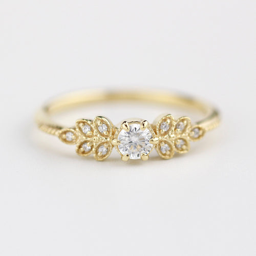 Marquise engagement ring vintage art deco diamond | round diamond with marquise side stones - NOOI JEWELRY