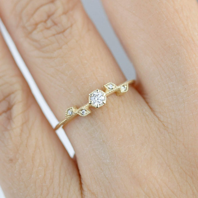 Simple diamond ring, leaf and vine engagement ring diamond