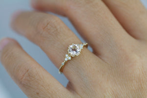 Morganite and diamond ring, morganite engagement ring, anniversary diamond ring |  R 345MO