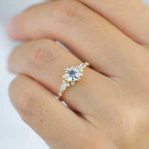 Aquamarine engagement ring vintage unique, princess cut engagement ring, vintage engagement ring R339AQ