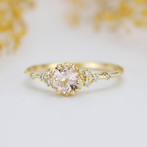 Morganite and diamond ring, morganite engagement ring, anniversary diamond ring |  R 345MO