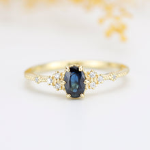 Load image into Gallery viewer, Teal sapphire engagement ring, Teal Peacock Sapphire and diamond engagement ring, oval teal ring, vintage teal sapphire ring| R 350TEALS