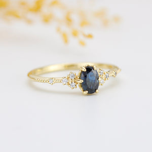 Teal sapphire engagement ring, Teal Peacock Sapphire and diamond engagement ring, oval teal ring, vintage teal sapphire ring| R 350TEALS