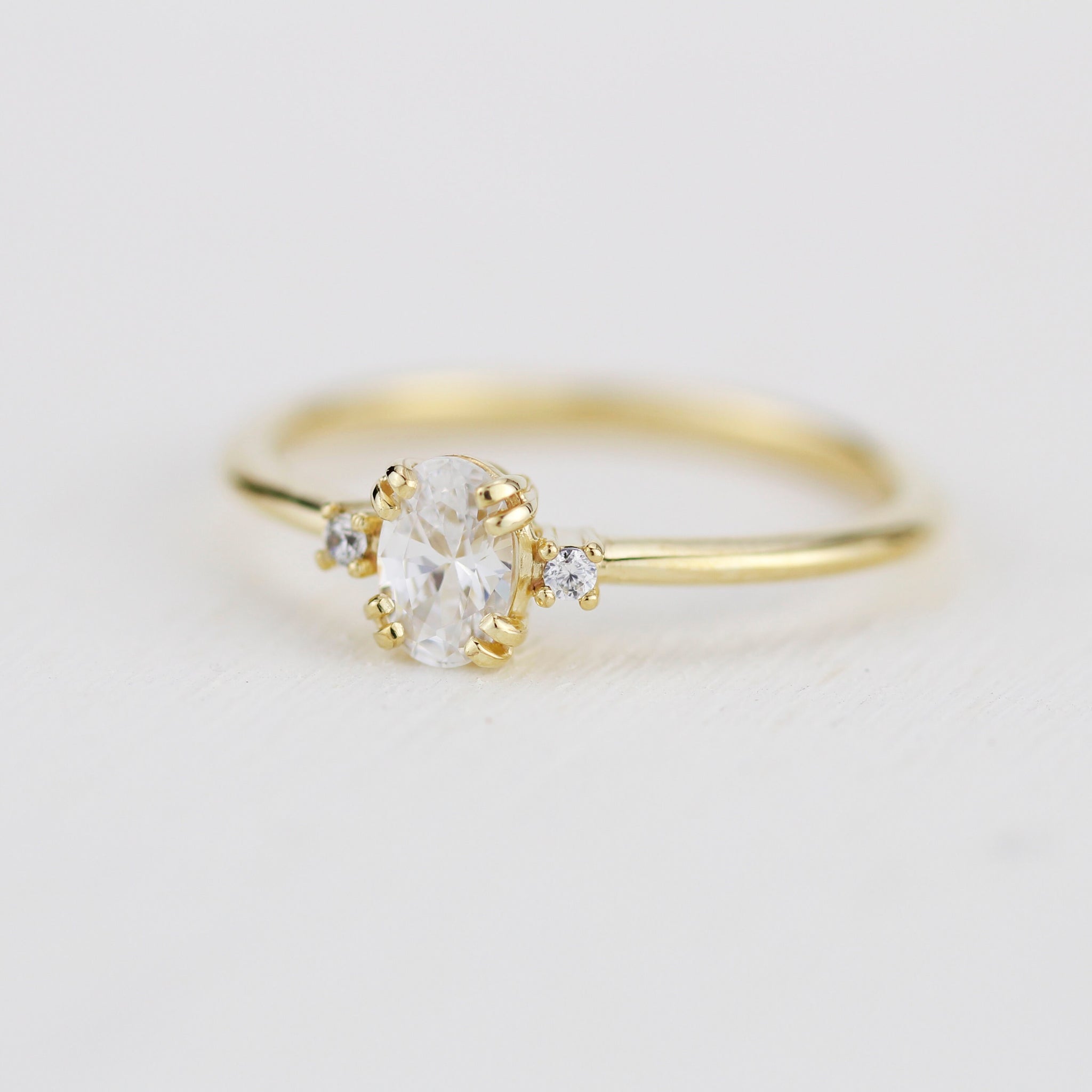 Three stone moissanite engagement ring, oval moissanite engagement rin ...