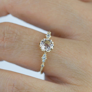 Engagement ring morganite and diamond, peach morganite ring, simple cluster ring, champagne morganite | R 355MORGANITE