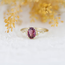 Load image into Gallery viewer, Oval Rhodolite Garnet Engagement Ring, 18k Gold ring, simple ring, Unique Cocktail Ring, Gift for Her | R 377Rhodolite
