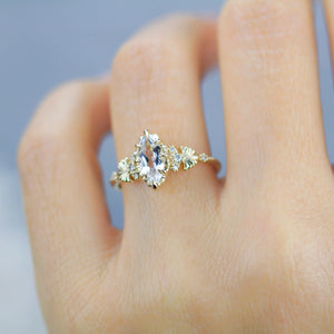 18k gold marquise engagement ring, marquise ring, simple ring, leaf ring, gift for her | R 380WT