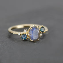 Load image into Gallery viewer, Oval Labradorite and london blue topaz engagement Ring| R 376 LAB LBT
